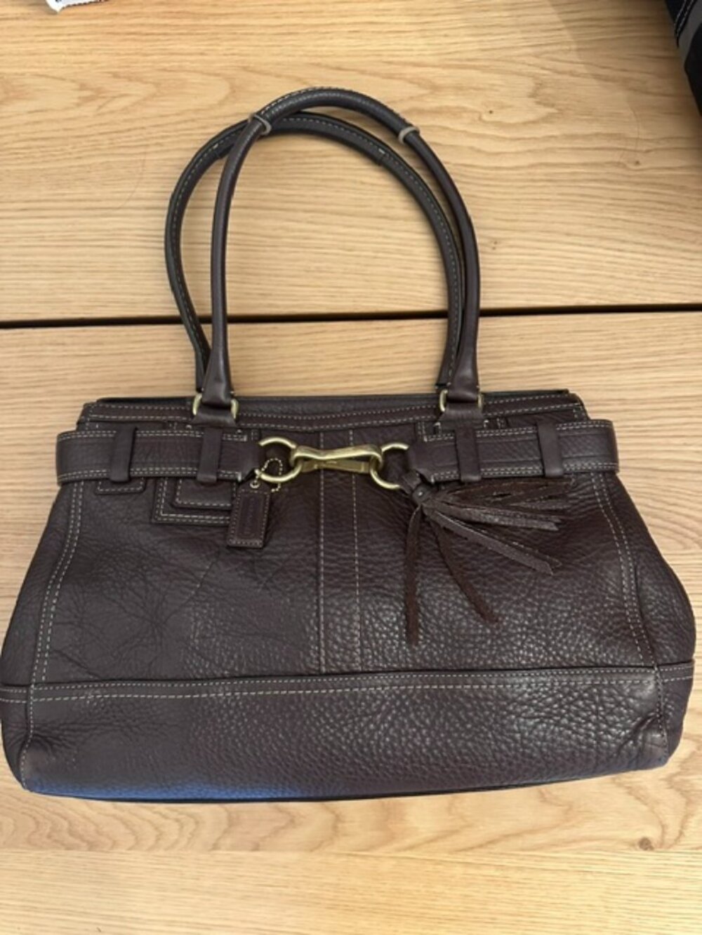 Classic Dark Brown Leather Tote Handbag